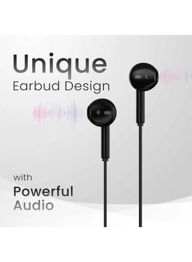 بورترونيكس Portronics Conch Theta C in Ear Type C Wired Earphones with in Line HD Mic, Powerful Audio, 14.2mm Driver, Unique Earbuds Design, TPE Anti Tangle Wire, in line Controls, Wide Compatibility(Black) - Image 3